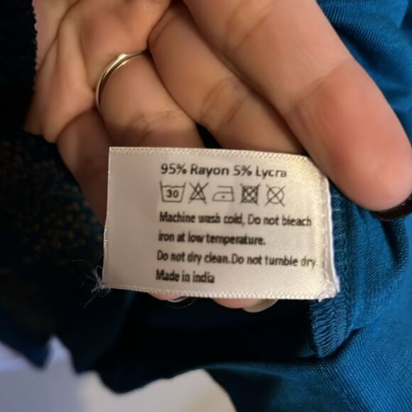 Tamsy Turquoise Color Woven Top S - Picture 13 of 13